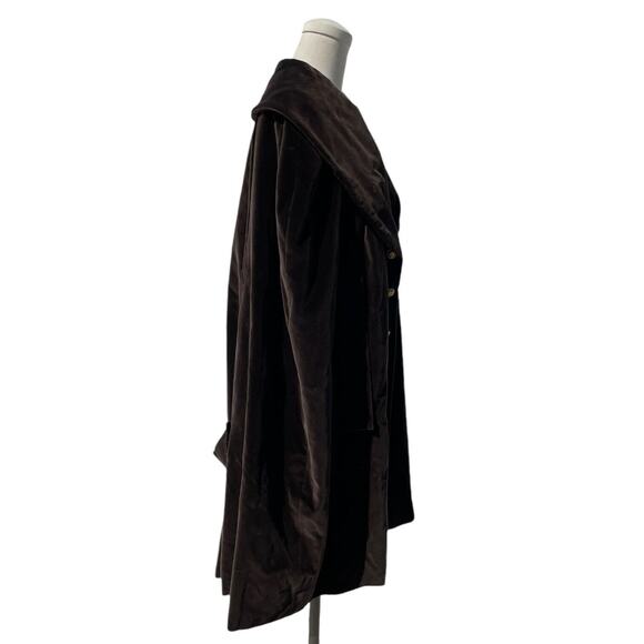 Vintage 50s 60s Chocolate Brown Velvet Cape Gold Tone Buttons Lined OSFM Fall - Picture 3 of 10